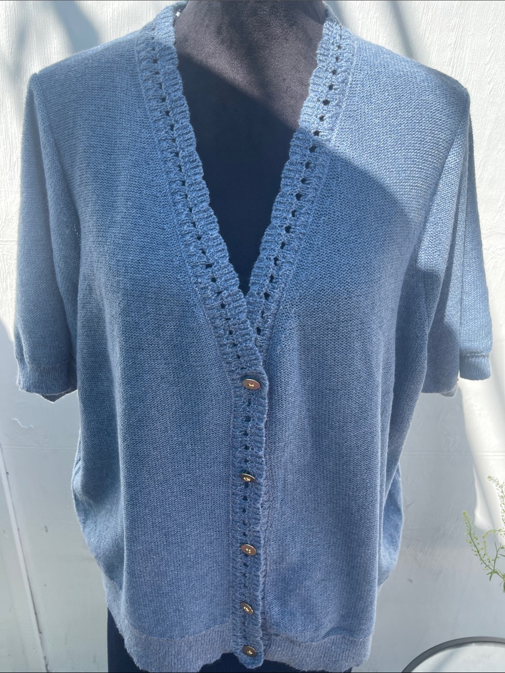 Universal Thread Blue Short-Sleeve Button Front Women's Sweater Cardigan